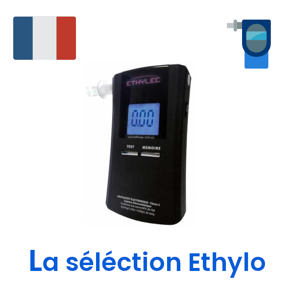 Photo de l'éthylotest électronique Ethylec sélectionné par Ethylo avec un logo de la France